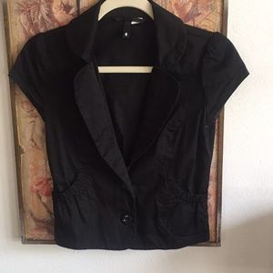 H&M HM BRAND STRETCH FITTED BLACK SHORT SLEEVE BLAZER JACKET TOP 6